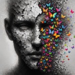 Monochromatic Face with Colorful Butterflies Contrast | Deep Dream Generator Inner Beauty | Deep Dream Generator