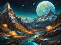 Towering Mountains and Glowing Moonlit Landscape | Deep Dream Generator Moonlit Mountains and Glowing River Retreat | Deep Dream... 