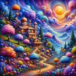 Vibrant landscape with whimsical castle and colorful flora | Deep Dream Generator Taj Castle in Rainbow Clouds | Deep Dream Generator
