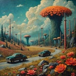 Surreal Landscape with Mushroom Trees and Vintage Cars | Deep Dream Generator Dreamy Journey Through a Surreal Landscape | Deep... 