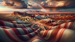 Vibrant Landscape with Colorful Hills and Plateaus | Deep Dream Generator Rainbow Over Desert Hills | Deep Dream Generator
