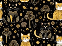 Whimsical Cat Pattern with Trees and Flowers in Black | Deep Dream Generator Whimsical Cats Amidst Golden Nature | Deep Dream... 
