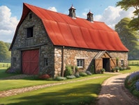 Rustic Barn with Stone Facade and Red Roof in Countryside | Deep Dream Generator A Stone Barn | Deep Dream Generator
