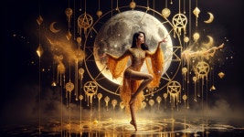 Elegant Gold Figure Dancing Under a Full Moon | Deep Dream Generator Ethereal Dance Under a Golden Crescent Moon | Deep Dream... 