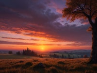Vibrant Sunset Over Landscape with Trees and Castle | Deep Dream Generator tramonto | Deep Dream Generator