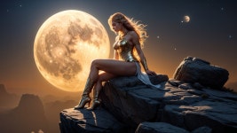 Warrior Woman in Gold Armor Under Full Moon | Deep Dream Generator Beauty In The Night Sky  | Deep Dream Generator