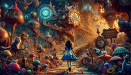 Girl in Blue Dress at Whimsical Mushroom Staircase | Deep Dream Generator “Well, some go this way, and some go that way | Deep... 