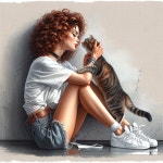 Young Woman with Cat in Cozy Indoor Setting | Deep Dream Generator Tabby Cat PC @Ate My Crayons, 31 ‎March ‎2025 | Deep Dream... 