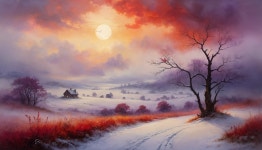 Winter Landscape at Dusk with Vibrant Sky Colors | Deep Dream Generator Winter Serenity A Tranquil Sunset Scene | Deep Dream... 