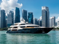 Luxurious Yacht in Turquoise Waters with City Skyline | Deep Dream Generator Luxury Yacht Journey Through Urban Waters | Deep... 