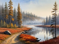 Serene Autumn Landscape with Calm River and Forest | Deep Dream Generator Autumn Serenity by the Winding River | Deep Dream Generator