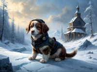 Fluffy Dog in Blue Coat on Winter Landscape | Deep Dream Generator Puppys Winter Adventure on Cracked Ice | Deep Dream Generator