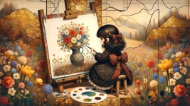 Young Girl Painting Bouquet in Whimsical Landscape | Deep Dream Generator Im alive 1736 | Deep Dream Generator