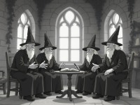 Wizards in Medieval Room Engaged in Serious Discussion | Deep Dream Generator The Wizards Council | Deep Dream Generator