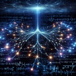 Abstract Network of Lines and Nodes with Equations | Deep Dream Generator Cosmic Web of Light and Mathematics | Deep Dream Generator