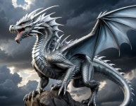 Majestic silver dragon on jagged rock with wings extended | Deep Dream Generator shield dragon  Dargentum | Deep Dream Generator