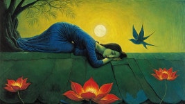 Serene Rooftop Scene with Woman and Lotus Flowers | Deep Dream Generator Lazy Morning | Deep Dream Generator