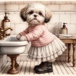 Shih Tzu in Cozy Bathroom with Vintage Toiletries | Deep Dream Generator Did you wash your paws? | Deep Dream Generator