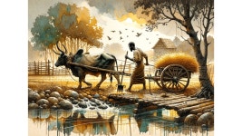 Rural Scene of Farmer with Ox-Drawn Cart at Sunset | Deep Dream Generator Sunset Serenity: Farmer and Oxen Journey | Deep Dream... 