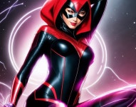 Dynamic Superhero in Black and Red Costume Design | Deep Dream Generator Cosmic Crimson Defender: The Pink Energy Force | Deep... 