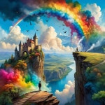 Majestic castle on a cliff with a vibrant landscape | Deep Dream Generator Majestic Castle Amidst Rainbow Clouds | Deep Dream... 
