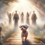 Fluffy Dog in Ethereal Graveyard with Ghostly Figures | Deep Dream Generator Puppys Path to Eternity | Deep Dream Generator