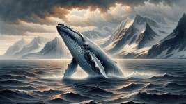 Whale Breaching in Turbulent Ocean with Mountains | Deep Dream Generator Majestic Humpback Whale in Serene Waters | Deep Dream... 