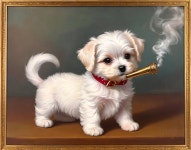 Charming Portrait of a Fluffy White Puppy with Pipe | Deep Dream Generator Puppys Playful Pipe Dream | Deep Dream Generator
