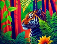 Vibrant Tiger in Lush Jungle with Sunset Colors | Deep Dream Generator Majestic Tiger in Tropical Paradise | Deep Dream Generator