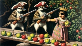 Girl with Apple Surrounded by Pirate Birds | Deep Dream Generator Another Bad Apple? Off to the Pits with You! | Deep Dream Generator