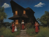 Whimsical Wooden House with Women in Twilight Scene | Deep Dream Generator Mother/Oh Mein Papa | Deep Dream Generator