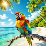 Vibrant Parrot on Tropical Beach with Turquoise Water | Deep... Tropical Paradise with a Colorful Parrot | Deep Dream Generator