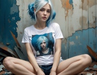 Young woman with blue hair against textured wall | Deep Dream Generator Vivid Illustration of a Woman in Motion | Deep Dream... 