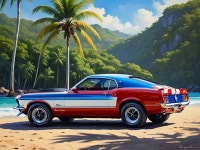 Classic Car on Sandy Beach with Tropical Landscape | Deep Dream Generator Muscle Car on Tropical Beach Paradise | Deep Dream... 