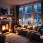 Cozy living room with fireplace and winter view | Deep Dream Generator Cozy Winter Aesthetic: Embrace the Magic | Deep Dream... 