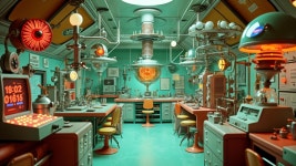 Retro-Futuristic Laboratory with Colorful Decor and Gadgets | Deep Dream Generator Alpha Zone: The Lab of Tomorrow! | Deep Dream... 
