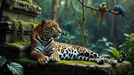 Jaguar on Mossy Stone in Lush Jungle Setting | Deep Dream Generator Lord of the Jungle | Deep Dream Generator