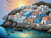 Picturesque Coastal Village with Pastel Houses and Boats | Deep Dream Generator Coastal Charm  | Deep Dream Generator
