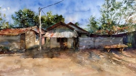 Tranquil Rural Watercolor Scene with Lush Greenery | Deep Dream Generator Sketchbook | Deep Dream Generator