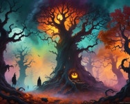 Eldritch high gothic tim Burton style dark forest hallow oily black trees glowing white red death moon flo... | Deep Dream Generator