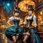 Victorian Steampunk Scene with Women in Moonlit Street | Deep Dream Generator By the Hour | Deep Dream Generator