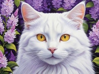 Portrait of a Fluffy White Cat with Orange-Yellow Eyes | Deep Dream Generator Fluffy White Cat Amidst Lilac Blooms | Deep Dream... 
