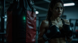 Female Boxer Training in Dimly Lit Gym Setting | Deep Dream Generator Determination in the Boxing Ring | Deep Dream Generator