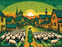 Rural Scene with Shepherdess and Flock at Sunset | Deep Dream Generator Return from the mountain pastures | Deep Dream Generator