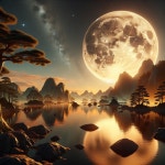 Majestic Mountains and Moonlit Lake at Dusk | Deep Dream Generator Tranquil Lake Under a Golden Hour Moon | Deep Dream Generator