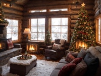 Cozy Log Cabin Interior with Christmas Decor and Fireplace | Deep Dream Generator Cozy Holiday Cabin Living Room Decor | Deep... 