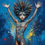 Colorful Figure with Body Art on Blue Background | Deep Dream Generator Vibrant Figure with Intricate Body Art | Deep Dream Generator
