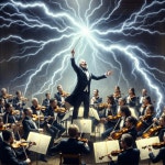 Dynamic Orchestral Scene with Conductor and Musicians | Deep Dream Generator Lightning always hits the conductor | Deep Dream... 