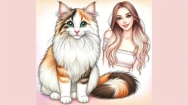 Vibrant Illustration of a Cat and Young Woman Together | Deep Dream Generator Charming Moments with a Fluffy Calico Cat | Deep... 