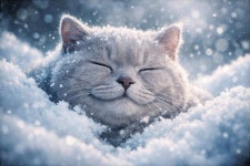 Fluffy Grey Cat in Snow with Contented Expression | Deep Dream Generator Cozy Winter Bliss: Fluffy Cat in Snow | Deep Dream Generator